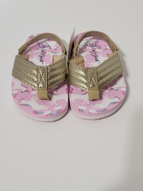 NWT Cat & Jack Toddler Girls Unicorn Flip Flop Sandals Gold Pink Size S 5/6